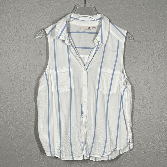 SO Women's Sleeveless Blue and White Striped Shirt Size Large - Picture 1 of 7